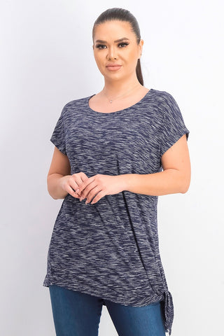 Camiseta feminina com bainha amarrada, azul, tamanho grande, coleção JM