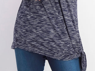Camiseta feminina com bainha amarrada, azul, tamanho grande, coleção JM