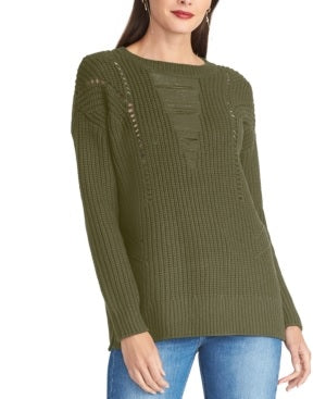 Suéter feminino de tricô trançado Rachel Roy, verde oliva, tamanho extrapequeno