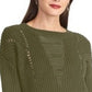 Suéter feminino de tricô trançado Rachel Roy, verde oliva, tamanho extrapequeno