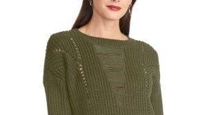 Suéter feminino de tricô trançado Rachel Roy, verde oliva, tamanho extrapequeno
