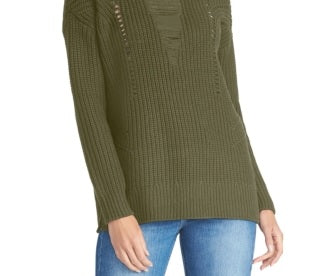 Suéter feminino de tricô trançado Rachel Roy, verde oliva, tamanho extrapequeno