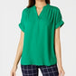 Blusa feminina Charter Club com decote dividido e manga curta, verde Killala, tamanho pequeno e pequeno