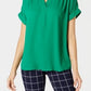 Blusa feminina Charter Club com decote dividido e manga curta, verde Killala, tamanho pequeno e pequeno