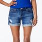 Shorts jeans femininos com punho rosa da Celebrity, tamanho 0, azul