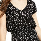 Blusa camponesa estampada com cintura franzida Ultra Flirt Junior, preta/flores, tamanho X-S