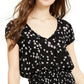 Blusa camponesa estampada com cintura franzida Ultra Flirt Junior, preta/flores, tamanho X-S