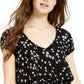 Blusa camponesa estampada com cintura franzida Ultra Flirt Junior, preta/flores, tamanho X-S