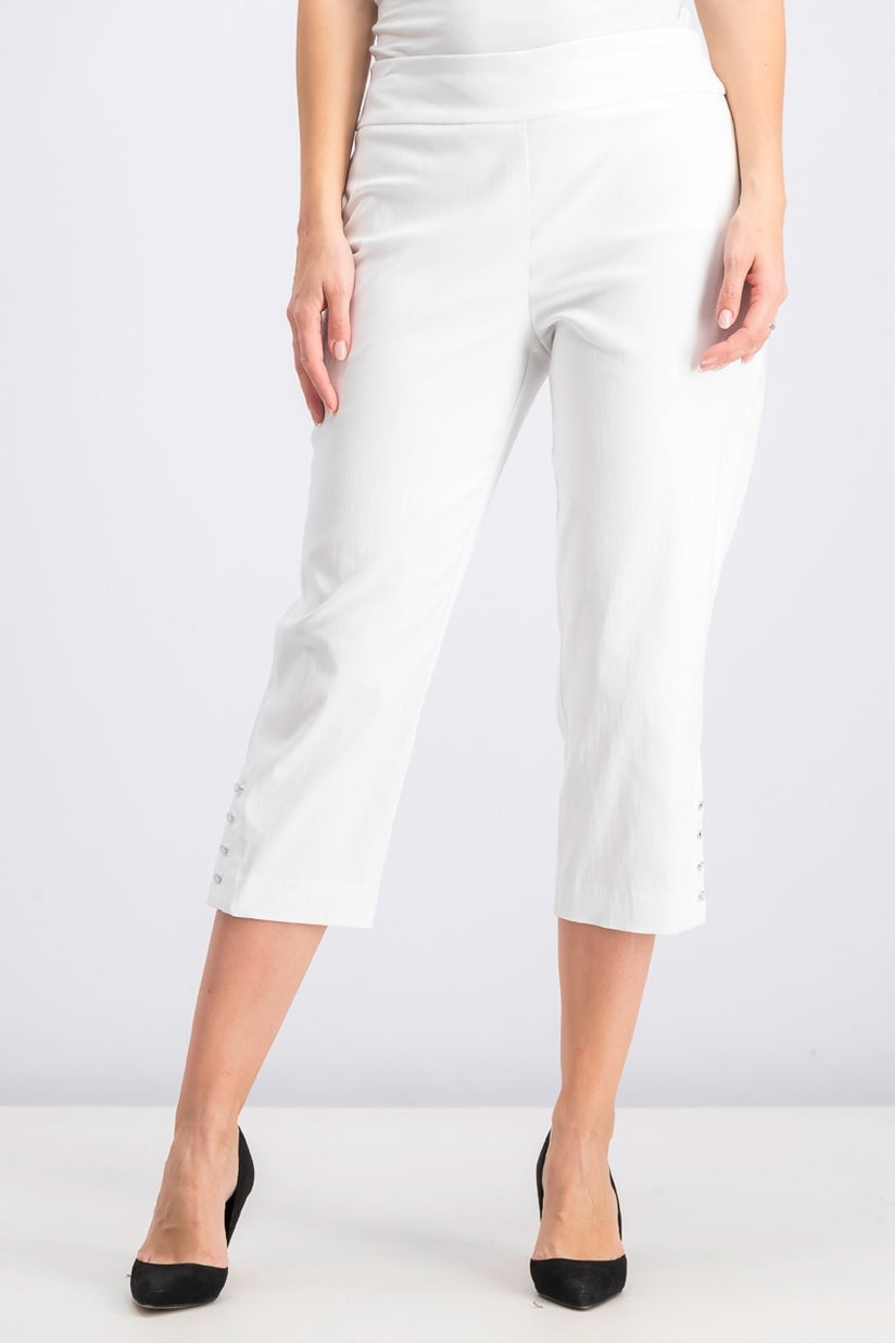 Calça capri feminina com controle de barriga e bainha abotoada JM Collection, branca, tamanho grande