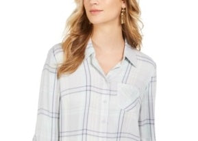 Camisa xadrez feminina Style &amp; Co com um bolso, cinza, tamanho extragrande