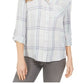 Camisa xadrez feminina Style &amp; Co com um bolso, cinza, tamanho extragrande