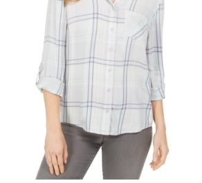Camisa xadrez feminina Style &amp; Co com um bolso, cinza, tamanho extragrande
