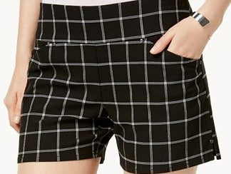 Shorts feminino xadrez INC International Concepts, branco/preto, tamanho 10