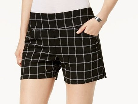 Shorts feminino xadrez INC International Concepts, branco/preto, tamanho 10