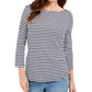 Blusa listrada feminina Charter Club com manga 3/4, branca/azul-marinho, tamanho pequeno