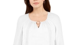 Top feminino com amarração em crochê da coleção JM, branco, tamanho médio