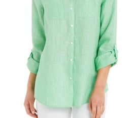 Camisa de linho feminina Charter Club, verde-limão, tamanho extragrande