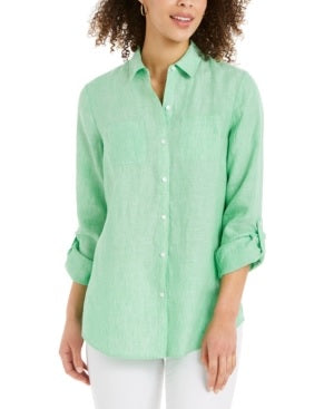 Camisa de linho feminina Charter Club, verde-limão, tamanho extragrande