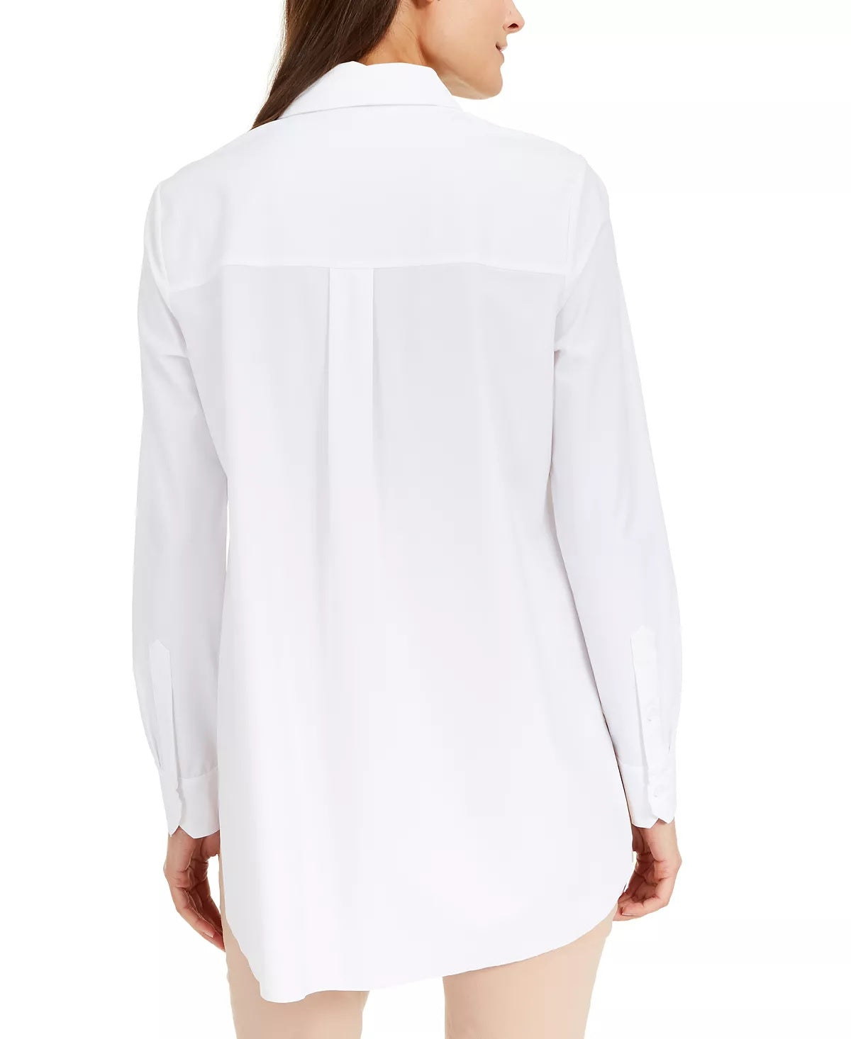 Blusa feminina Alfani de malha com manga comprida e botões na frente, branca, tamanho pequeno médio