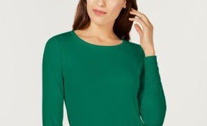 Blusa feminina Alfani pequena de malha, manga comprida, franzida, verde, tamanho pequeno