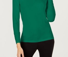 Blusa feminina Alfani pequena de malha, manga comprida, franzida, verde, tamanho pequeno