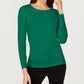 Blusa feminina Alfani pequena de malha, manga comprida, franzida, verde, tamanho pequeno