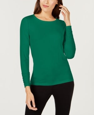 Blusa feminina Alfani pequena de malha, manga comprida, franzida, verde, tamanho pequeno