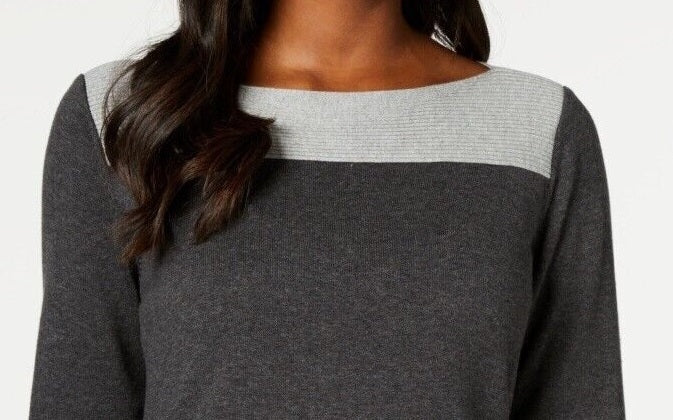 Karen Scott Suéter Feminino de Algodão Colorblock Cinza Tamanho X-S