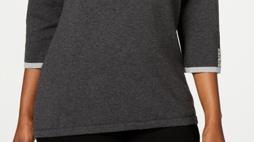 Karen Scott Suéter Feminino de Algodão Colorblock Cinza Tamanho X-S