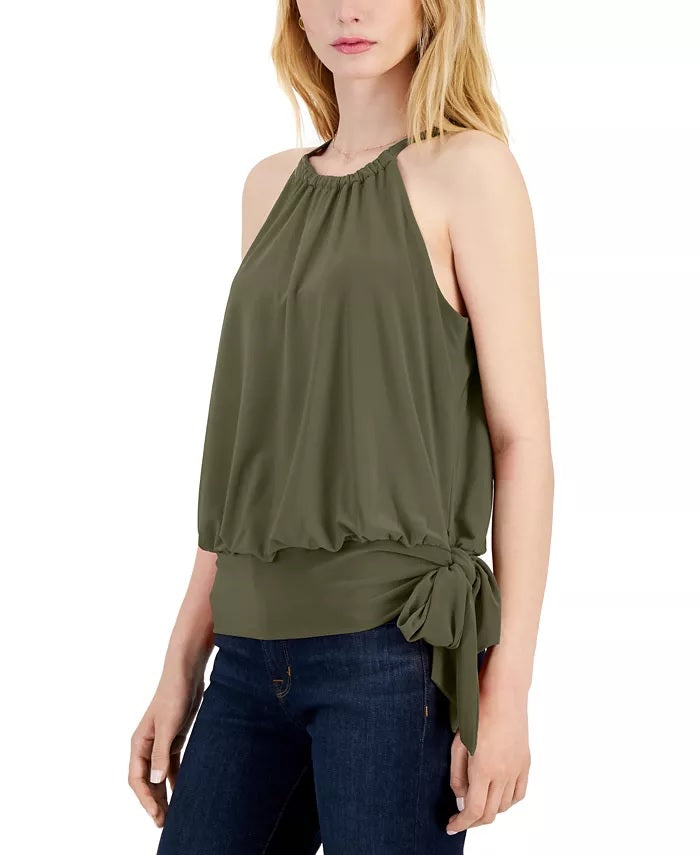 INC International Concepts Top feminino Earth Solid Halter Verde Tamanho X-Grande