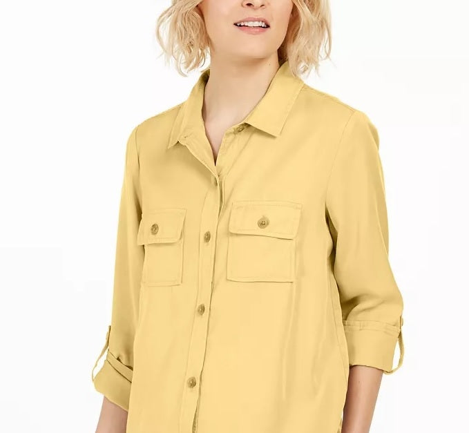 Camisa utilitária feminina Charter Club bege - tamanho grande