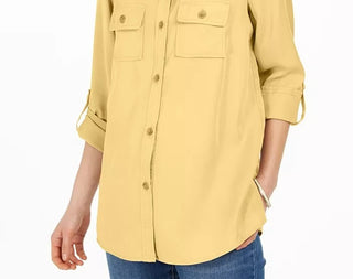 Camisa utilitária feminina Charter Club bege - tamanho grande