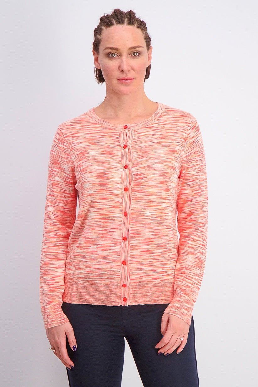 Cardigan feminino com botões tingidos em cores do Charter Club, laranja, tamanho grande