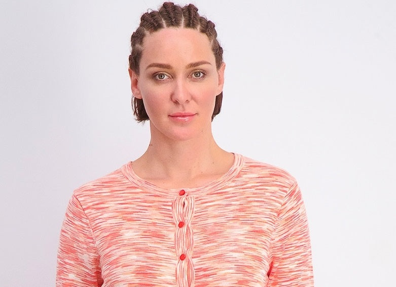 Cardigan feminino com botões tingidos em cores do Charter Club, laranja, tamanho grande