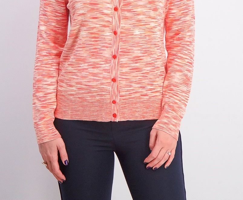 Cardigan feminino com botões tingidos em cores do Charter Club, laranja, tamanho grande