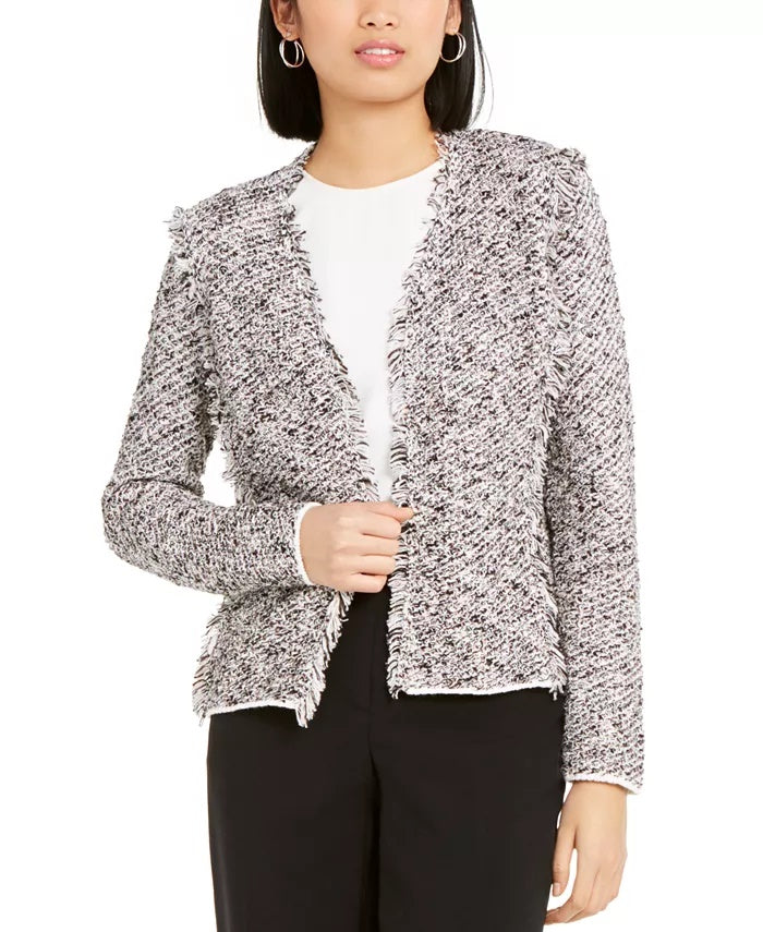 Cardigan Alfani Feminino de Fios Mistos e Frente Aberta, Preto, Tamanho XXG