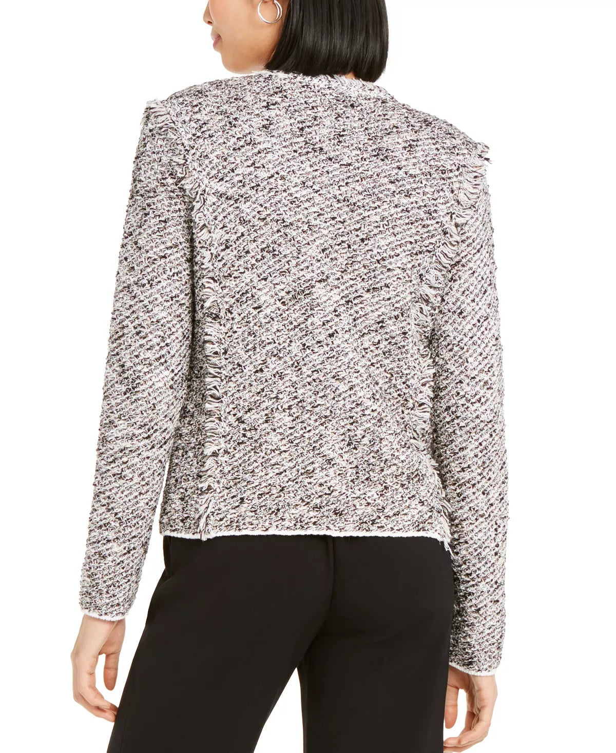 Cardigan Alfani Feminino de Fios Mistos e Frente Aberta, Preto, Tamanho XXG