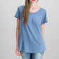 Camiseta feminina de algodão com mangas abotoadas Style &amp; Co, azul, tamanho pequeno