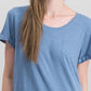 Camiseta feminina de algodão com mangas abotoadas Style &amp; Co, azul, tamanho pequeno