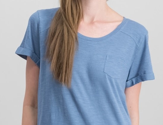 Camiseta feminina de algodão com mangas abotoadas Style &amp; Co, azul, tamanho pequeno