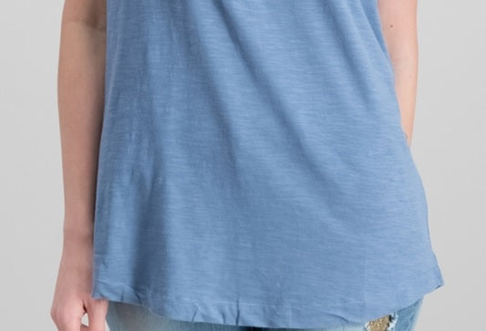 Camiseta feminina de algodão com mangas abotoadas Style &amp; Co, azul, tamanho pequeno