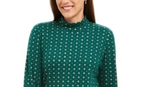 Karen Scott Blusa Feminina com Estampa de Flocos de Neve e Gola Alta Verde Tamanho P