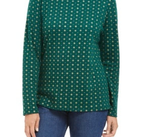 Karen Scott Blusa Feminina com Estampa de Flocos de Neve e Gola Alta Verde Tamanho P