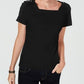 Camiseta feminina Karen Scott Petite com gola quadrada, preta, tamanho médio