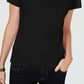 Camiseta feminina Karen Scott Petite com gola quadrada, preta, tamanho médio