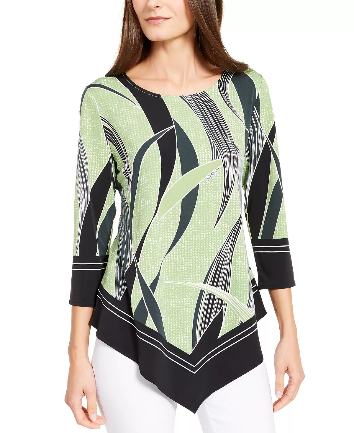 Vestido-camisa feminino Charter Club Petite com estampa de lenço e bainha, tamanho pequeno, verde