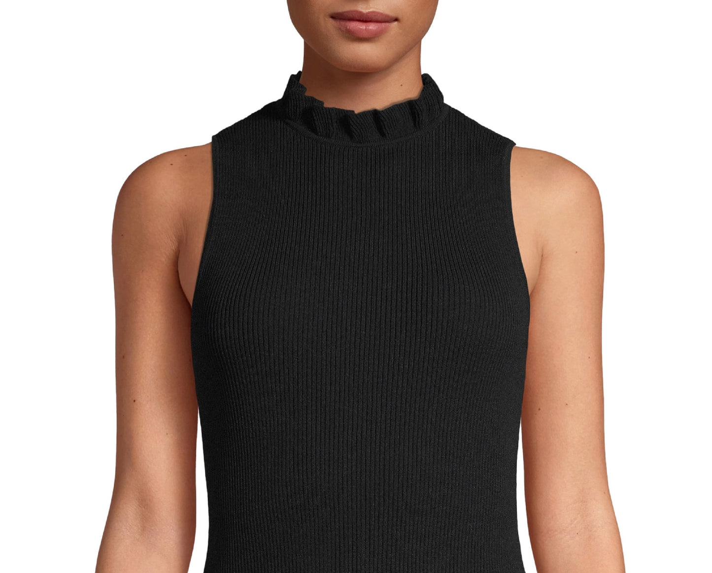 Blusa feminina Anne Klein com gola mandarim, preta, tamanho extragrande