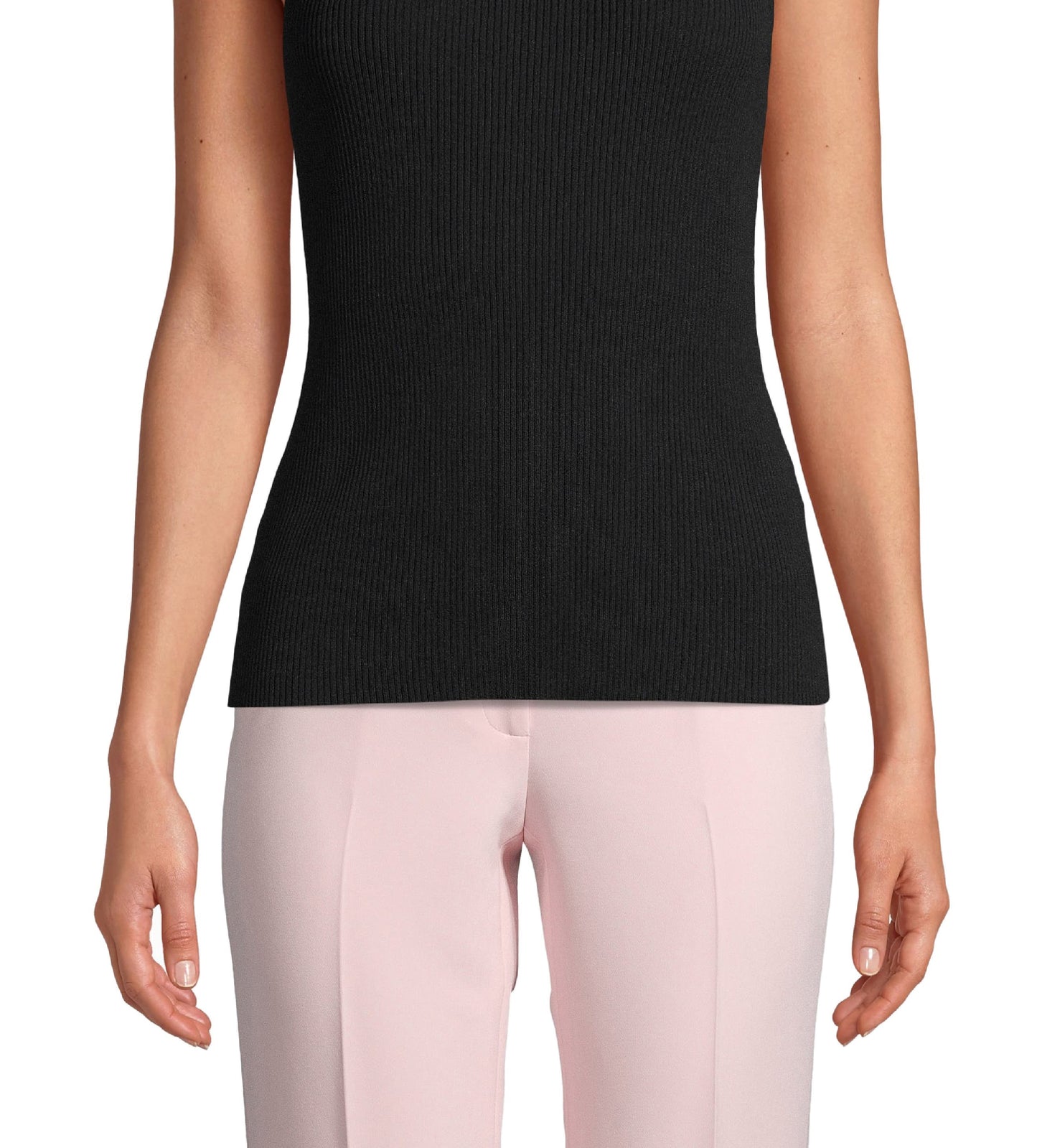 Blusa feminina Anne Klein com gola mandarim, preta, tamanho extragrande