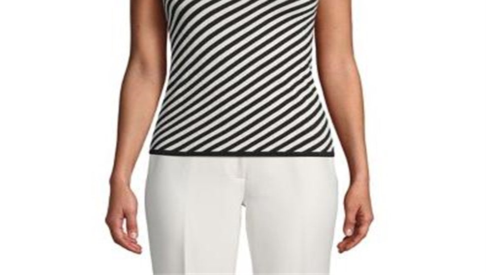 Anne Klein Regata feminina listrada sem mangas preta tamanho G