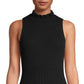 Blusa feminina Anne Klein canelada com babados e gola alta, preta, tamanho XS